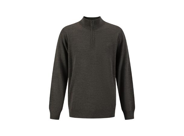 YTT07308 VN Zip Brown L Men's Merino Wool Sweater