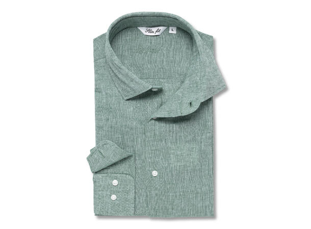 1122-L Slim Green M Long Sleeve LINEN