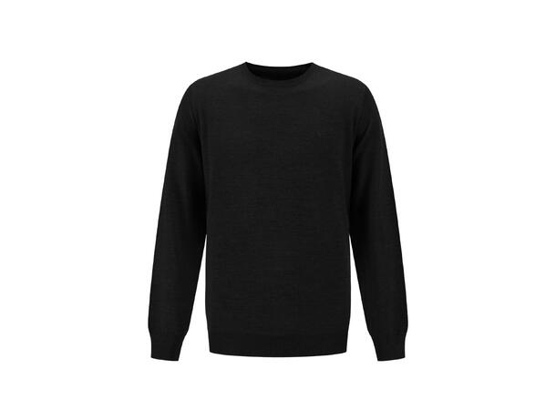 YTT07307 VN R-Neck Black L Men's Merino Wool Sweater